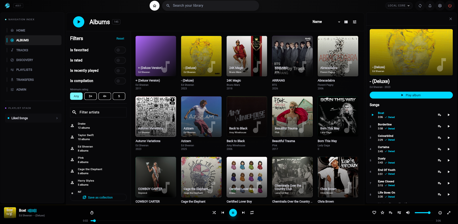 Album browser with filters and album artwork
