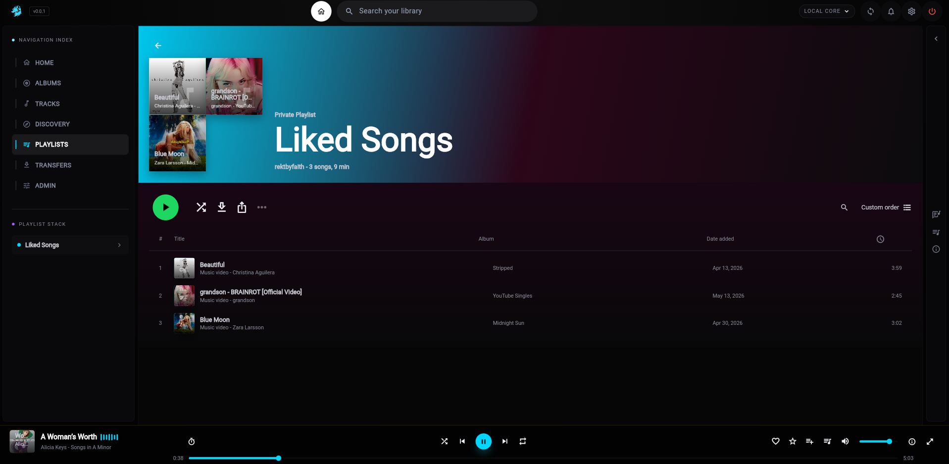 Playlist page with playlist artwork and tracks